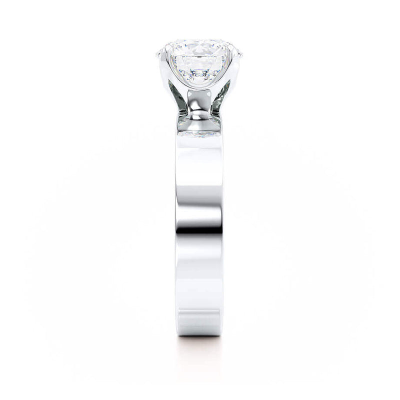 Regent Square Cushion Cut Lab Diamond Platinum Band Wide Engagement Ring Lily Arkwright Side View