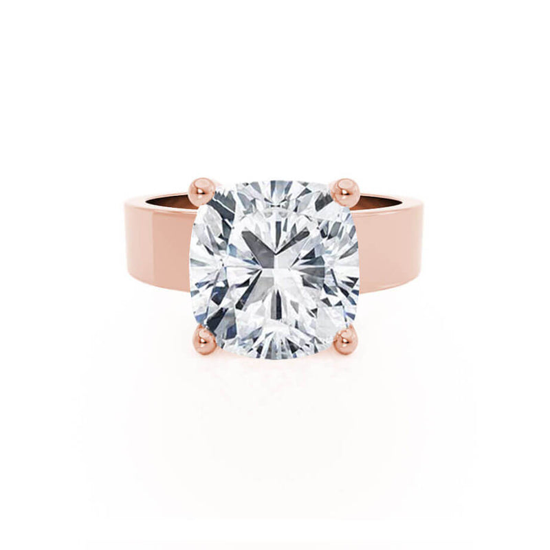 Regent Square Cushion Cut Lab Diamond 18k Rose Gold Cigar Band Wide Engagement Ring Lily Arkwright Front View