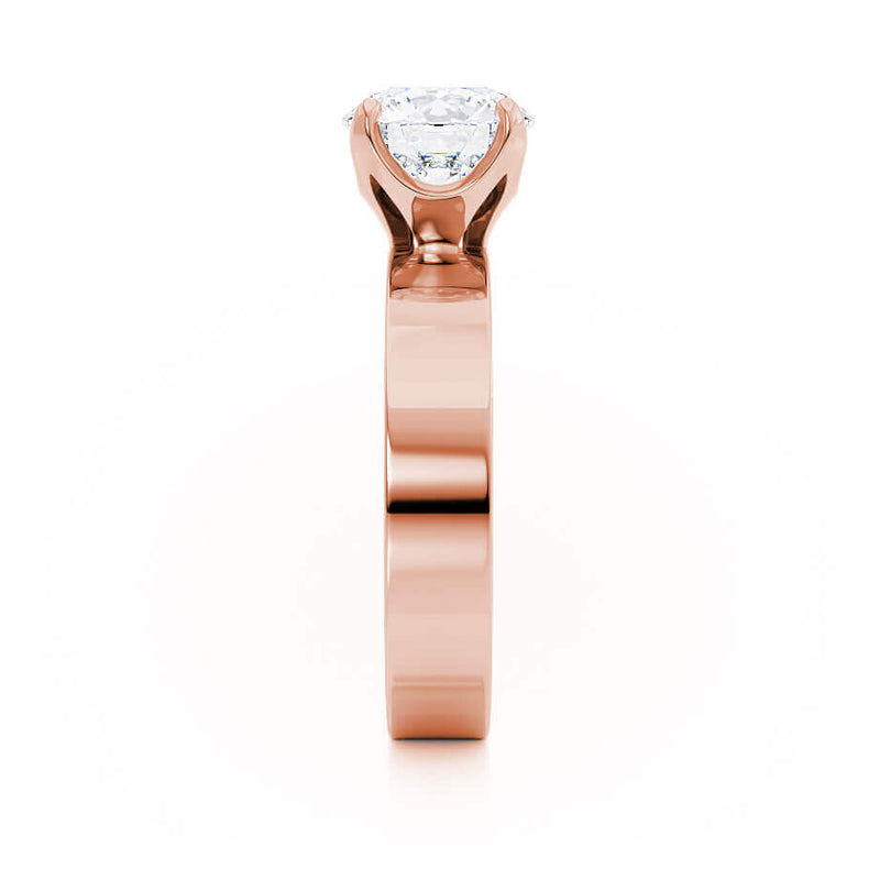 Regent Square Cushion Cut Lab Diamond 18k Rose Gold Cigar Band Wide Engagement Ring Lily Arkwright Side  View 