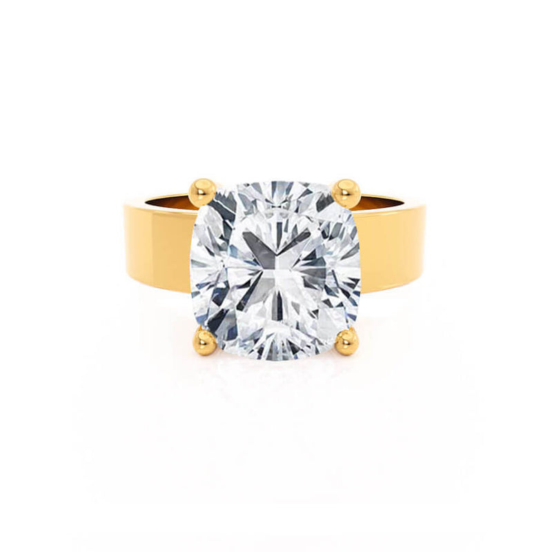 Regent Square Cushion Cut Lab Diamond Yellow Gold Cigar Band Wide Engagement Ring Lily Arkwright Front View 