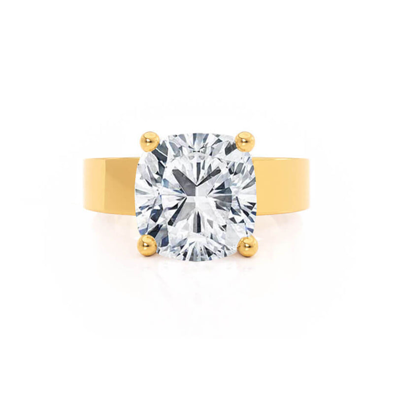 Regent Square Cushion Cut Lab Diamond 18k Yellow Gold Cigar Band Wide Engagement Ring Lily Arkwright Front View