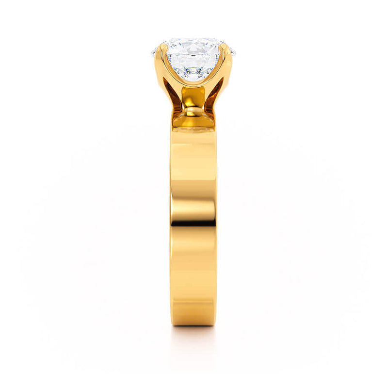 Regent Square Cushion Cut Lab Diamond 18k Yellow Gold Cigar Band Wide Engagement Ring Lily Arkwright Side View 