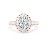 ROSA - Oval Moissanite & Diamond 18k Rose Gold Halo Ring Engagement Ring Lily Arkwright