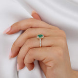 Rosa 0.72ct _ 7x5mm Oval Cut Chatham Emerald & Diamond 18k Yellow Gold Halo Lily Arkwright Engagement Ring(1) 8.10 LR