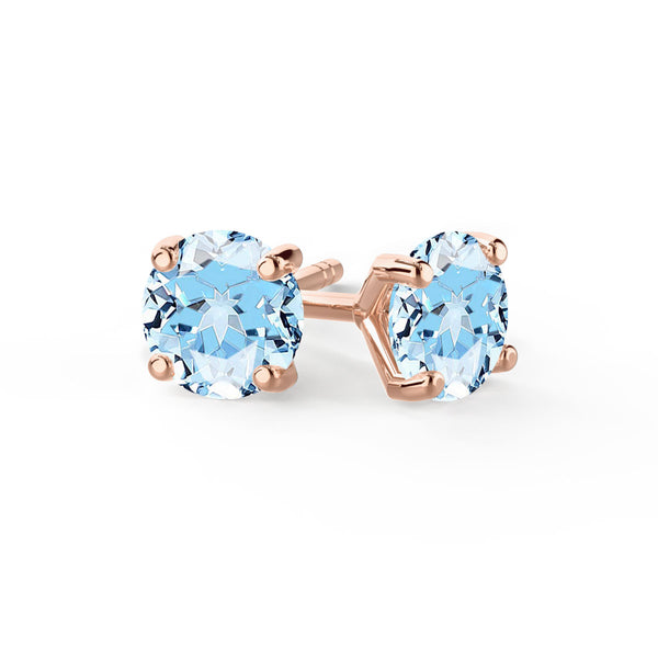 SENA - Round Aqua Spinel 18k Rose Gold Stud Earrings Earrings Lily Arkwright