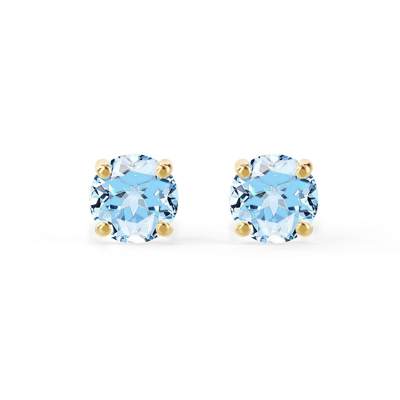 SENA - Round Aqua Spinel 18k Yellow Gold Stud Earrings Earrings Lily Arkwright