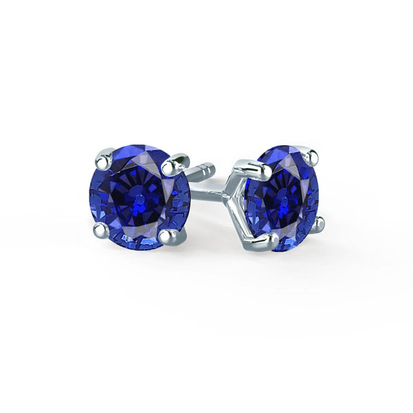 SENA - Round Blue Sapphire 950 Platinum Stud Earrings Earrings Lily Arkwright