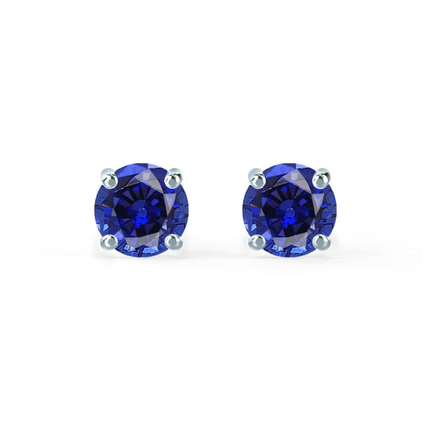 SENA - Round Blue Sapphire 18k White Gold Stud Earrings Earrings Lily Arkwright