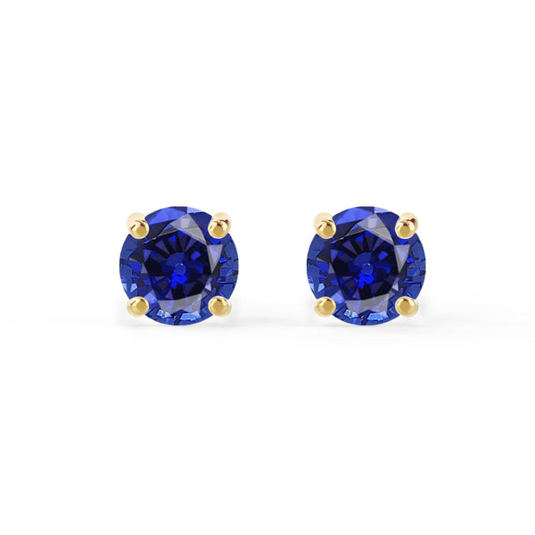 SENA - Round Blue Sapphire 18k Yellow Gold Stud Earrings Earrings Lily Arkwright