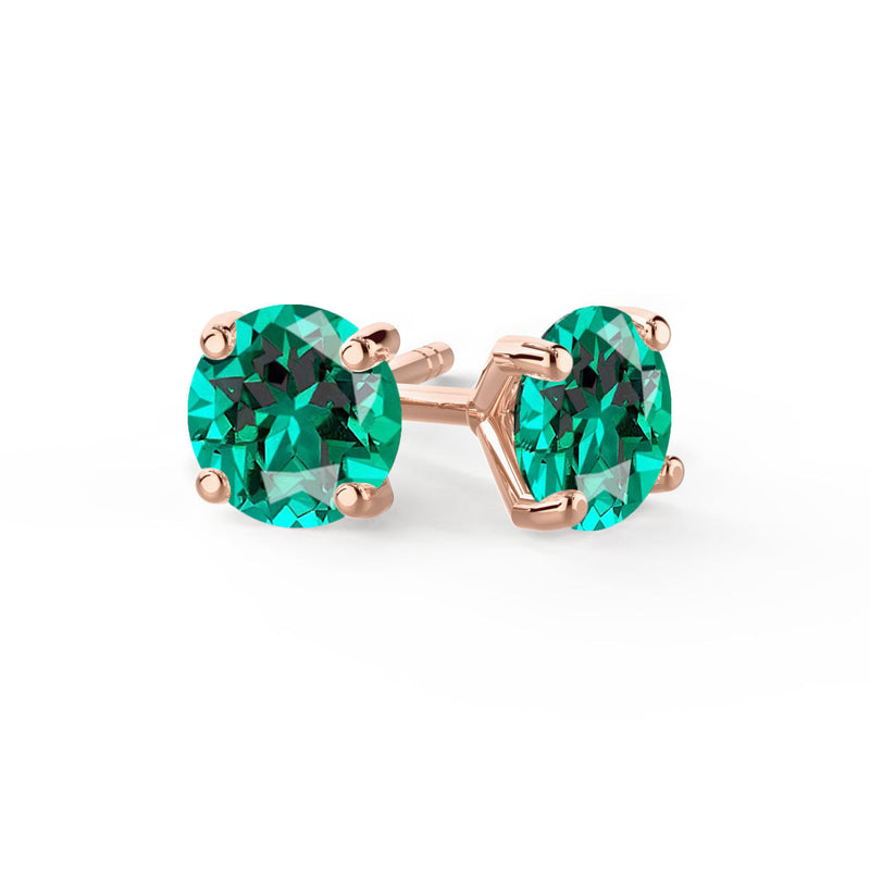 SENA Round Emerald 18k Rose Gold Stud Earrings – Lily Arkwright