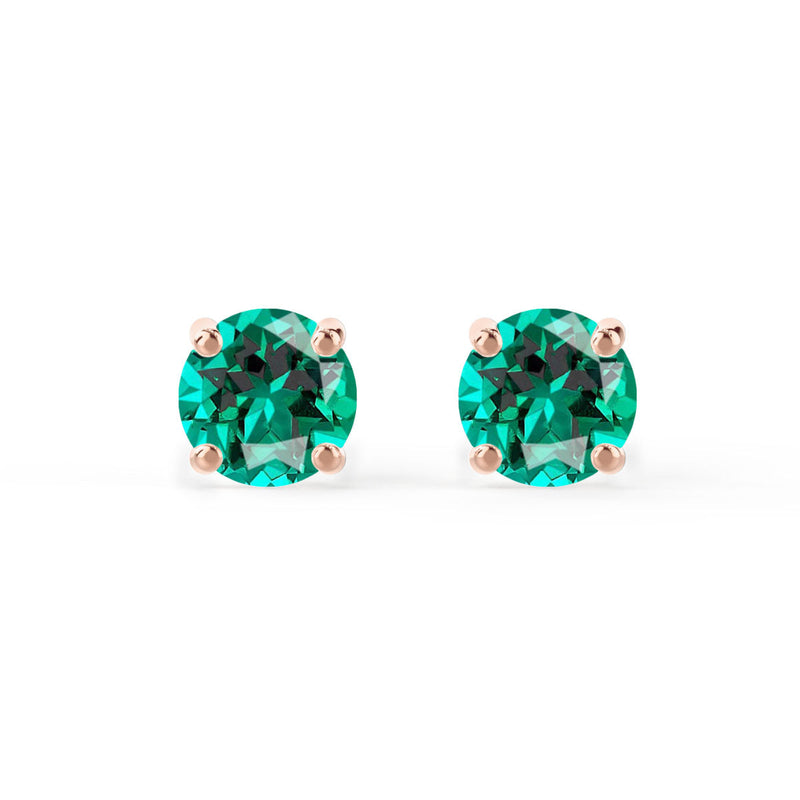 SENA - Round Emerald 18k Rose Gold Stud Earrings Earrings Lily Arkwright