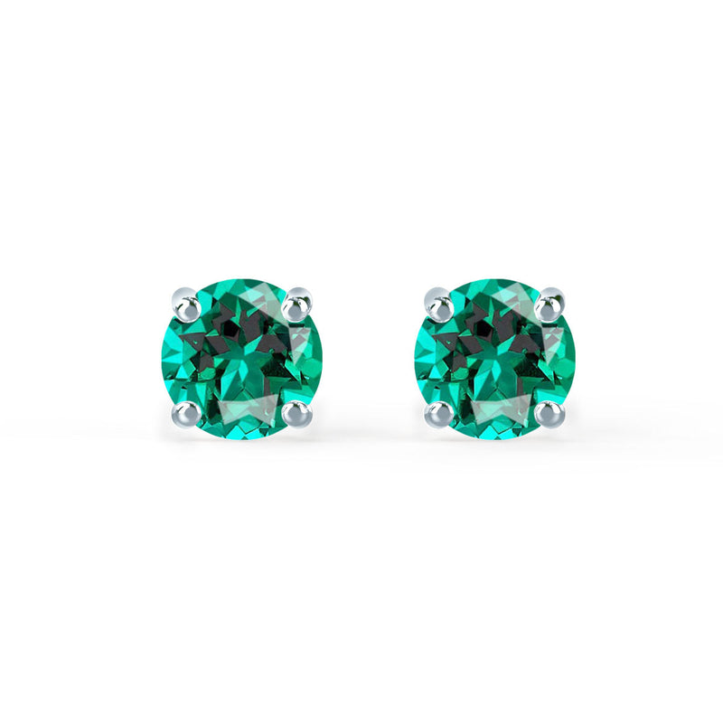 SENA - Round Emerald 18k White Gold Stud Earrings Earrings Lily Arkwright