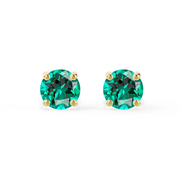 SENA - Round Emerald 18k Yellow Gold Stud Earrings Earrings Lily Arkwright
