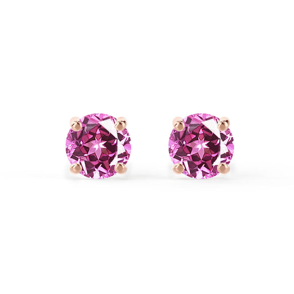 SENA - Round Pink Sapphire 18k Rose Gold Stud Earrings Earrings Lily Arkwright