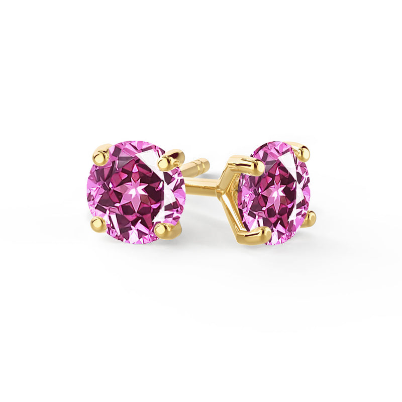 SENA - Round Pink Sapphire 18k Yellow Gold Stud Earrings Earrings Lily Arkwright