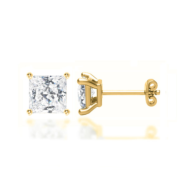 TRINITY - Princess Lab Diamond 18k Yellow Gold Stud Earrings Earrings Lily Arkwright