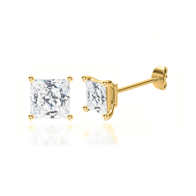 TRINITY - Princess Lab Diamond 18k Yellow Gold Stud Earrings Earrings Lily Arkwright