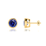 TYME - Beze Edge Blue Sapphire Earrings 18k Yellow Gold Earrings Lily Arkwright