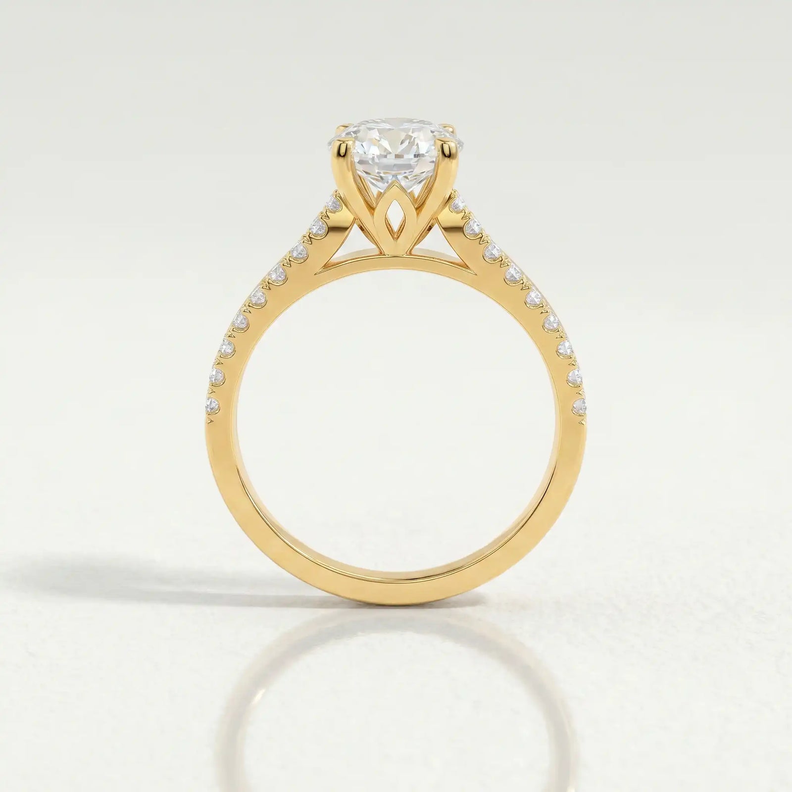 Viola Oval Moissanite & Diamond 18k Yellow Gold Shoulder Set Ring