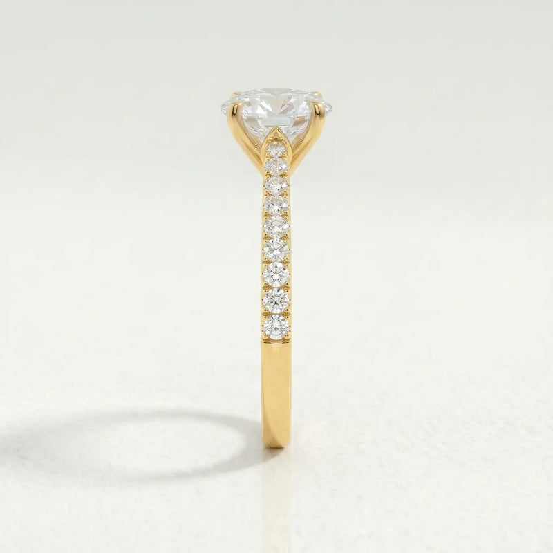 Viola Oval Moissanite & Diamond 18k Yellow Gold Shoulder Set Ring