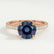 Viola solitaire engagement ring in 18k rose gold with a round lab-grown alexandrite centre stone, front view.
