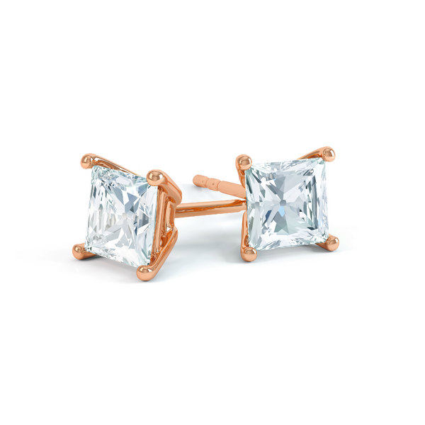 VALENTIA - Princess Lab Diamond 18k Rose Gold Stud Earrings Earrings Lily Arkwright