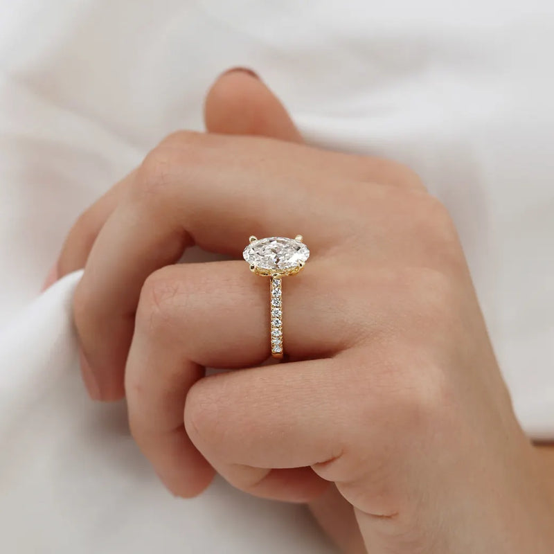 Viola Oval Moissanite Diamond 18k Yellow Gold Shoulder Set Ring