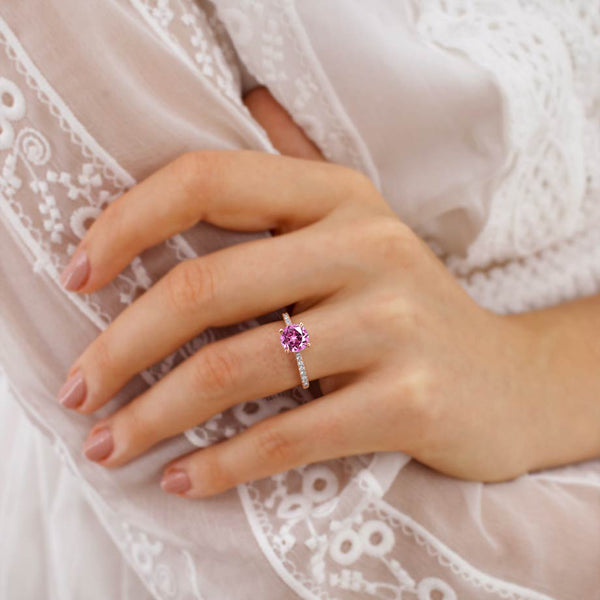 VIOLA - Chatham® Round Pink Sapphire Solitaire Engagement Ring 18k Rose Gold