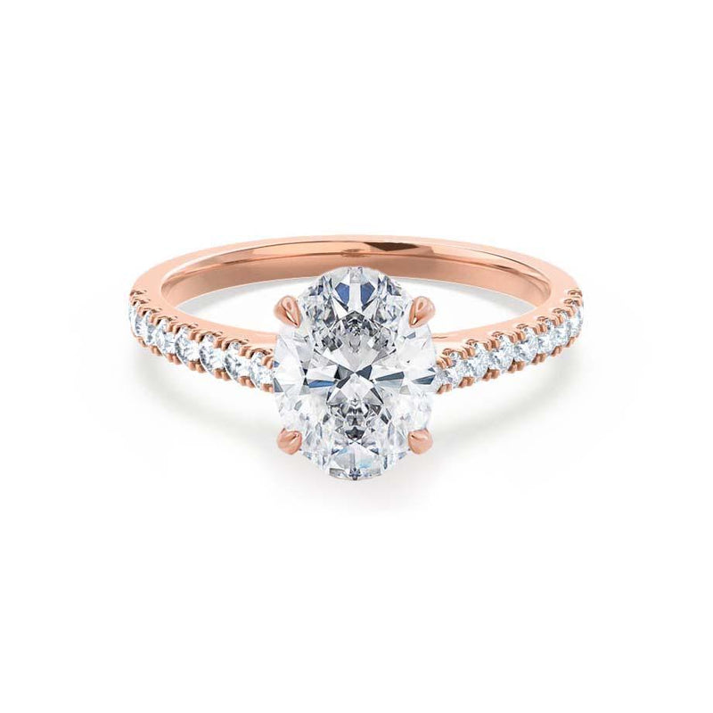 VIOLA - Oval Natural Diamond 18k Rose Gold Shoulder Set Engagement Ring Lily Arkwright