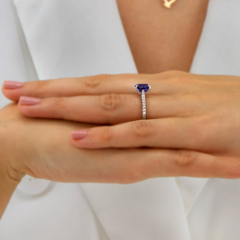 VIOLA - Chatham® Alexandrite Oval & Diamond 950 Platinum Shoulder Set Ring Engagement Ring Lily Arkwright