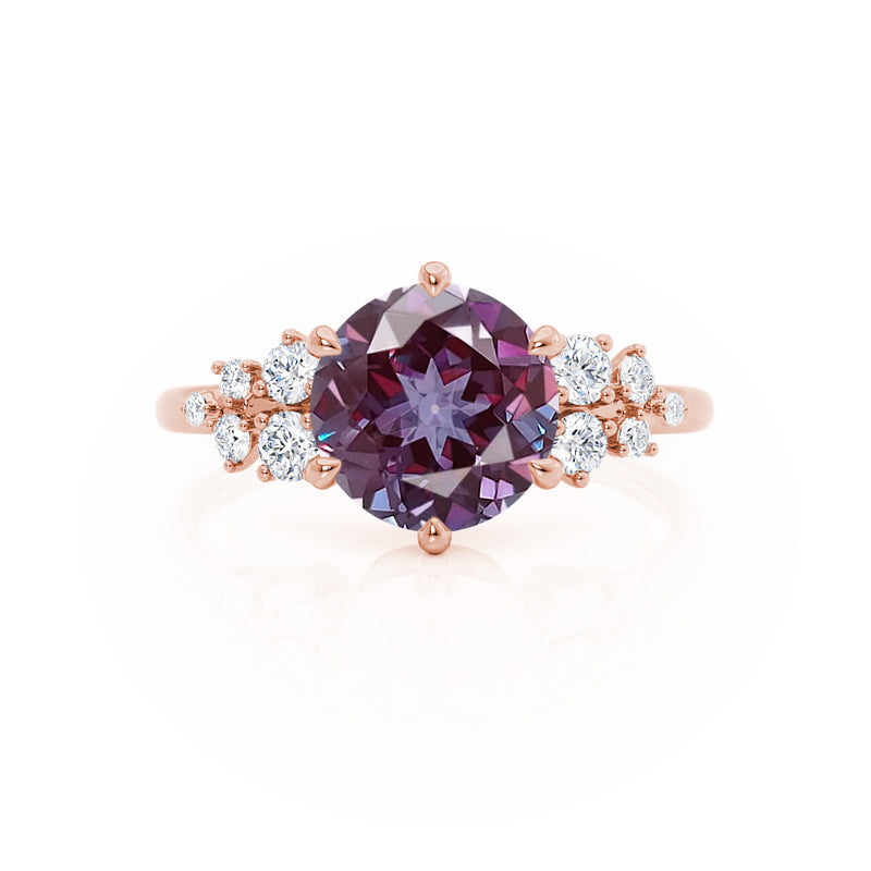 ALYA - Chatham® Round Alexandrite Starburst Cluster Shoulder Set Engagement Ring 18k Rose Gold