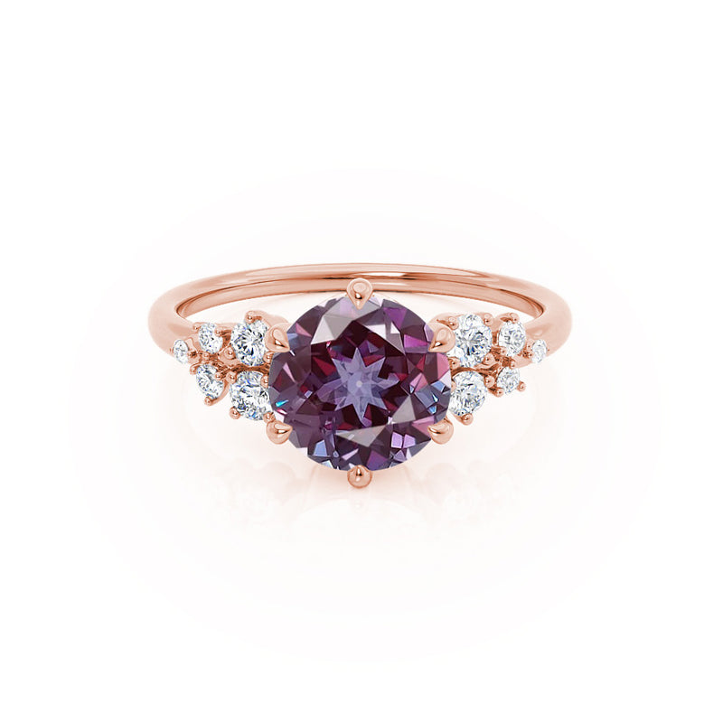 ALYA - Chatham® Round Alexandrite Starburst Cluster Shoulder Set Engagement Ring 18k Rose Gold