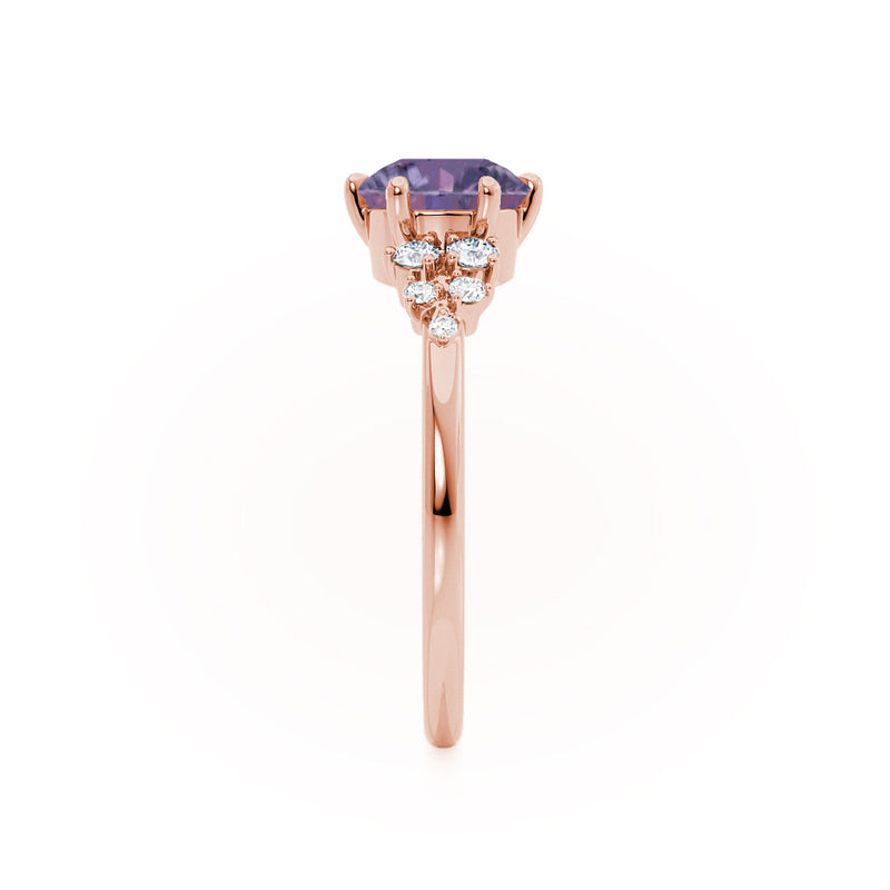 ALYA - Chatham® Round Alexandrite Starburst Cluster Shoulder Set Engagement Ring 18k Rose Gold