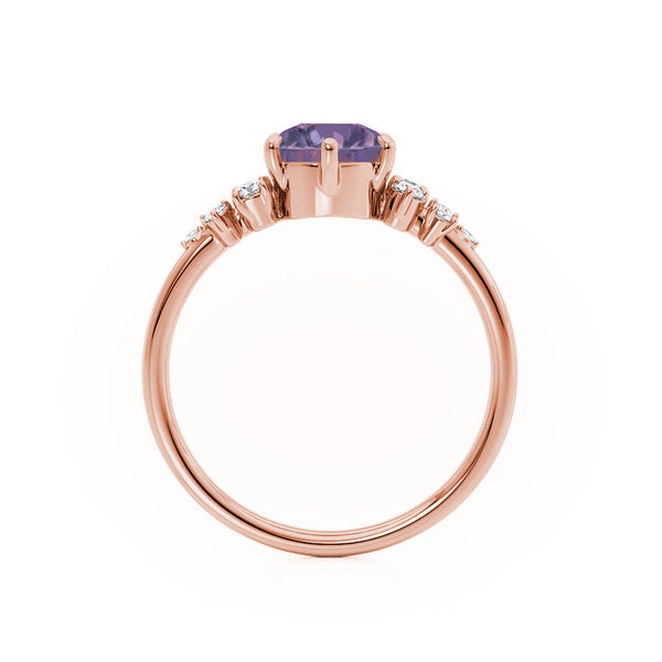 ALYA - Chatham® Round Alexandrite Starburst Cluster Shoulder Set Engagement Ring 18k Rose Gold