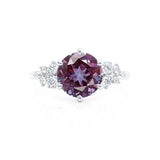 ALYA - Chatham® Round Alexandrite Starburst Cluster Shoulder Set Engagement Ring 950 Platinum