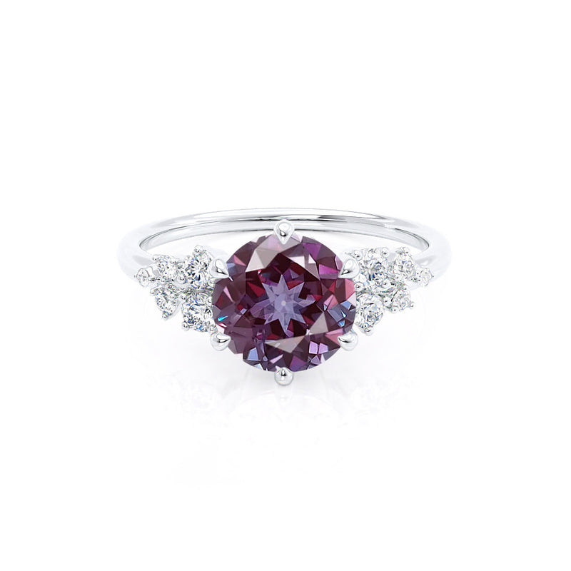 ALYA - Chatham® Round Alexandrite Starburst Cluster Shoulder Set Engagement Ring 18k White Gold