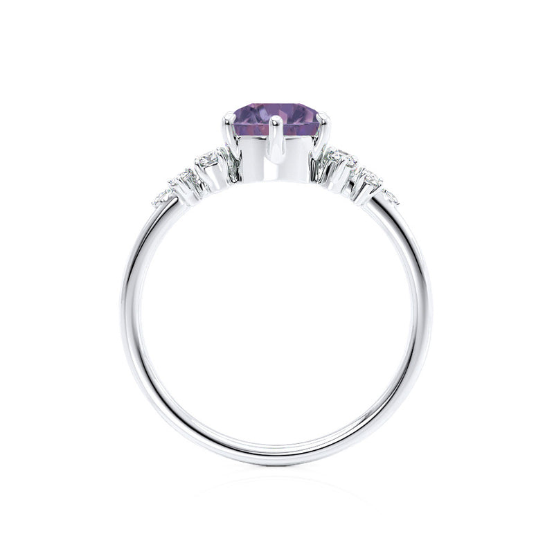 ALYA - Chatham® Round Alexandrite Starburst Cluster Shoulder Set Engagement Ring 18k White Gold