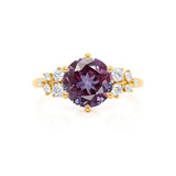 ALYA - Chatham® Round Alexandrite Starburst Cluster Shoulder Set Engagement Ring 18k Yellow Gold