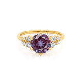 ALYA - Chatham® Round Alexandrite Starburst Cluster Shoulder Set Engagement Ring 18k Yellow Gold