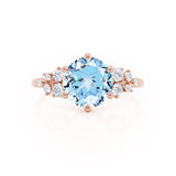 ALYA - Chatham® Round Aqua Spinel Starburst Cluster Shoulder Set Engagement Ring 18k Rose Gold