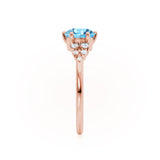 ALYA - Chatham® Round Aqua Spinel Starburst Cluster Shoulder Set Engagement Ring 18k Rose Gold