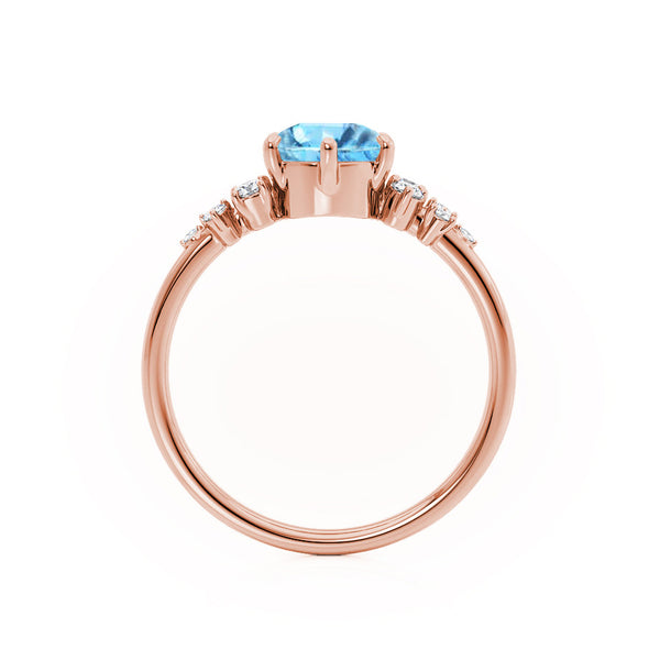 ALYA - Chatham® Round Aqua Spinel Starburst Cluster Shoulder Set Engagement Ring 18k Rose Gold