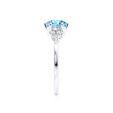 ALYA - Chatham® Round Aqua Spinel Starburst Cluster Shoulder Set Engagement Ring 18k White Gold