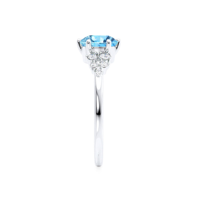 ALYA - Chatham® Round Aqua Spinel Starburst Cluster Shoulder Set Engagement Ring 950 Platinum