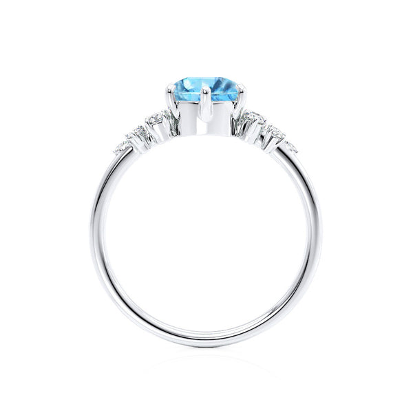 ALYA - Chatham® Round Aqua Spinel Starburst Cluster Shoulder Set Engagement Ring 18k White Gold