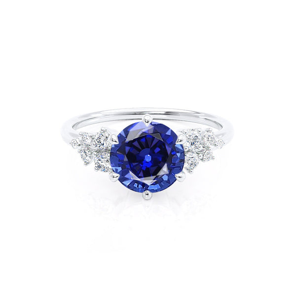 ALYA - Chatham® Round Blue Sapphire Starburst Cluster Shoulder Set Engagement Ring 950 Platinum