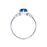 ALYA - Chatham® Round Blue Sapphire Starburst Cluster Shoulder Set Engagement Ring 18k White Gold