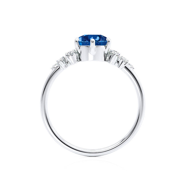 ALYA - Chatham® Round Blue Sapphire Starburst Cluster Shoulder Set Engagement Ring 950 Platinum