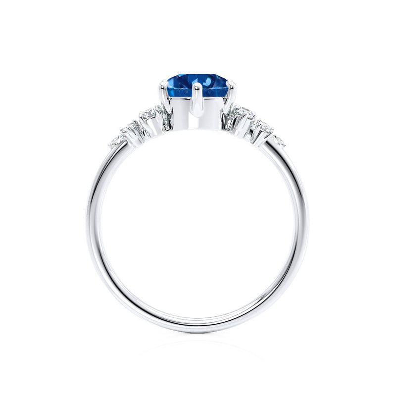 ALYA - Chatham® Round Blue Sapphire Starburst Cluster Shoulder Set Engagement Ring 18k White Gold