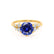 ALYA - Round Blue Sapphire Starburst Cluster Shoulder Set Engagement Ring 18k Yellow Gold
